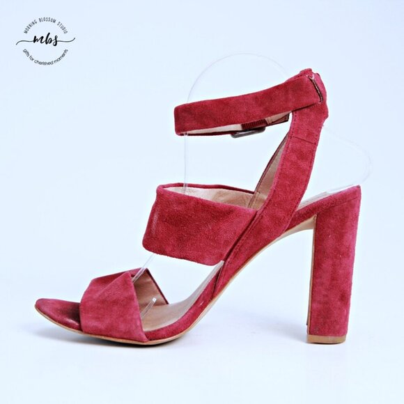 Madewell Octavia Leather Ankle Strap Heeled Sandals Red Women 9 - Picture 7 of 16